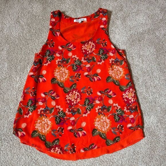 24-💼Rose + Olive Layered Floral Tank. Fully Lined. Orange - Picture 6 of 7